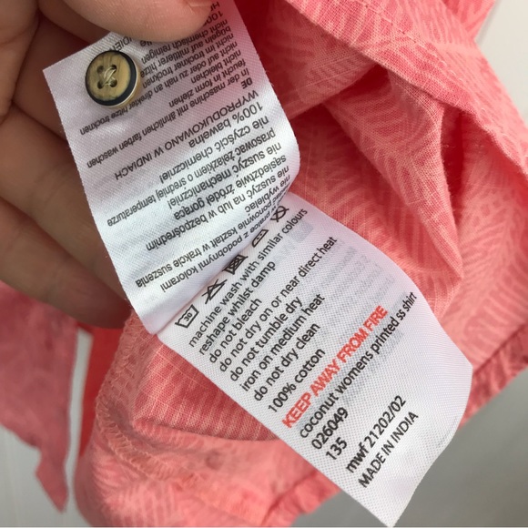 Mountain Warehouse Button Down Summer Shirt size 12, Coral Leaf Print Cotton - Picture 13 of 13